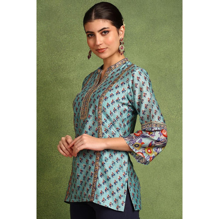 TAHILIYA Blue Hand Block Printed Chanderi Silk Tunic