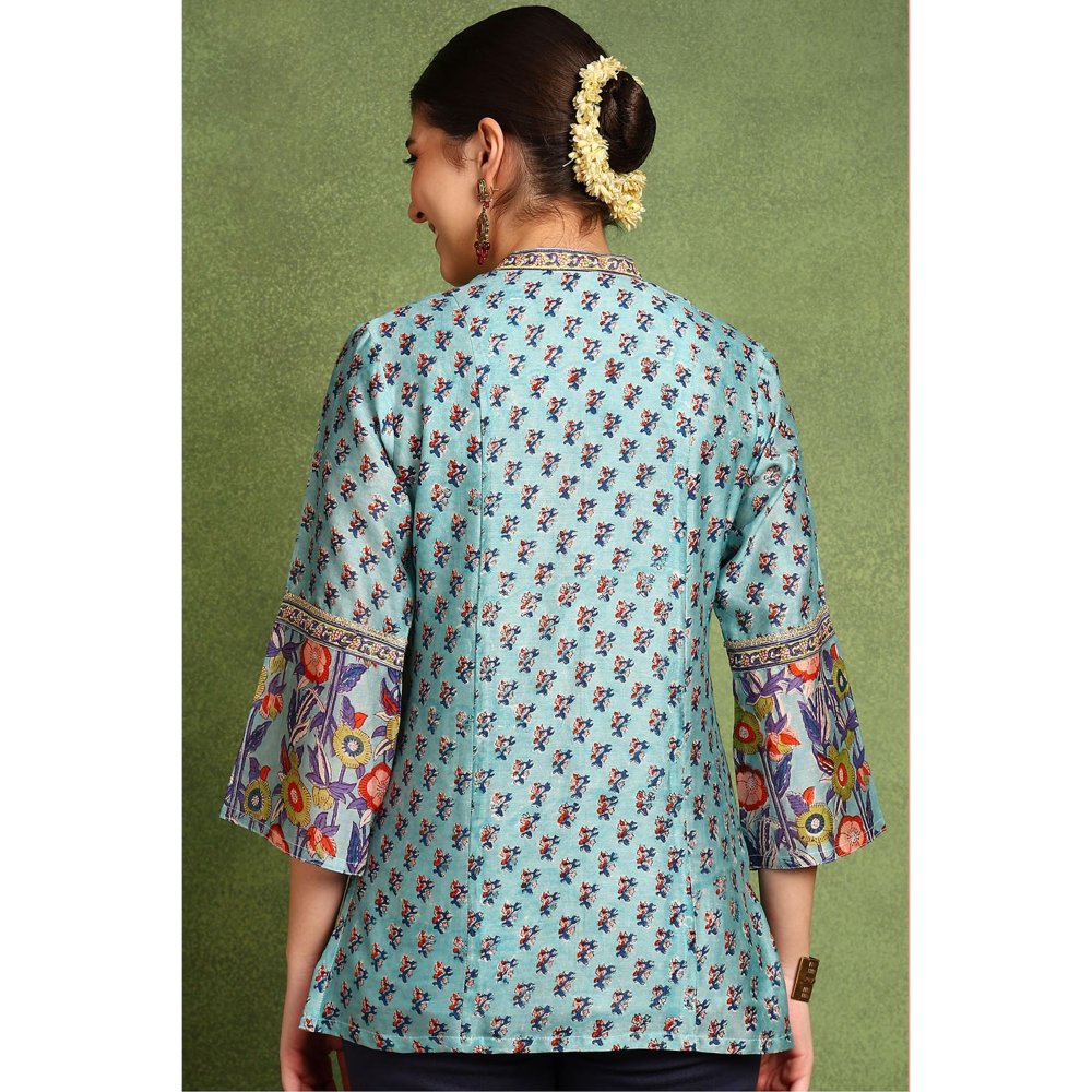 TAHILIYA Blue Hand Block Printed Chanderi Silk Tunic