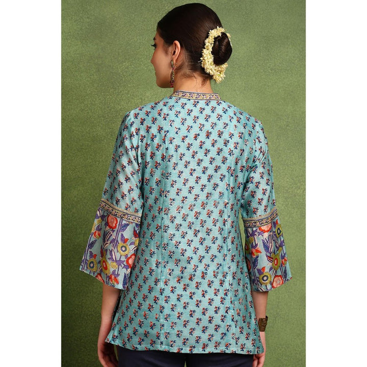 TAHILIYA Blue Hand Block Printed Chanderi Silk Tunic