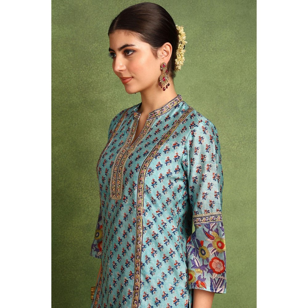 TAHILIYA Blue Hand Block Printed Chanderi Silk Tunic