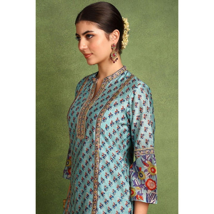 TAHILIYA Blue Hand Block Printed Chanderi Silk Tunic