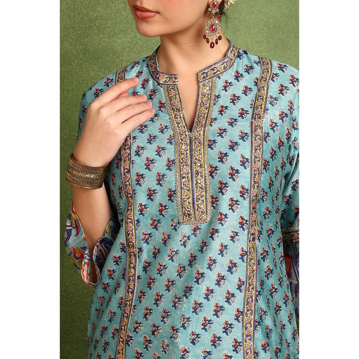 TAHILIYA Blue Hand Block Printed Chanderi Silk Tunic