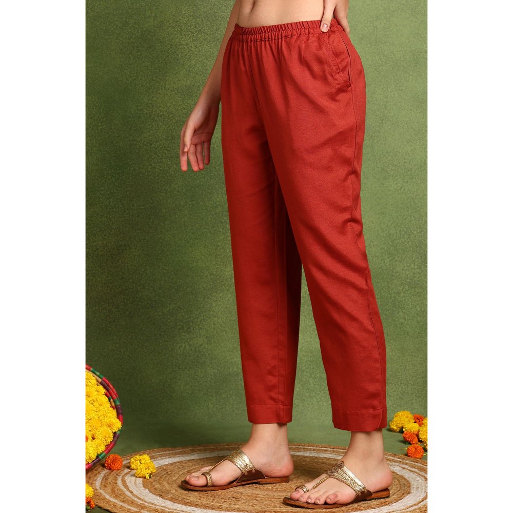 TAHILIYA Rust Cotton Silk Farsi Pants