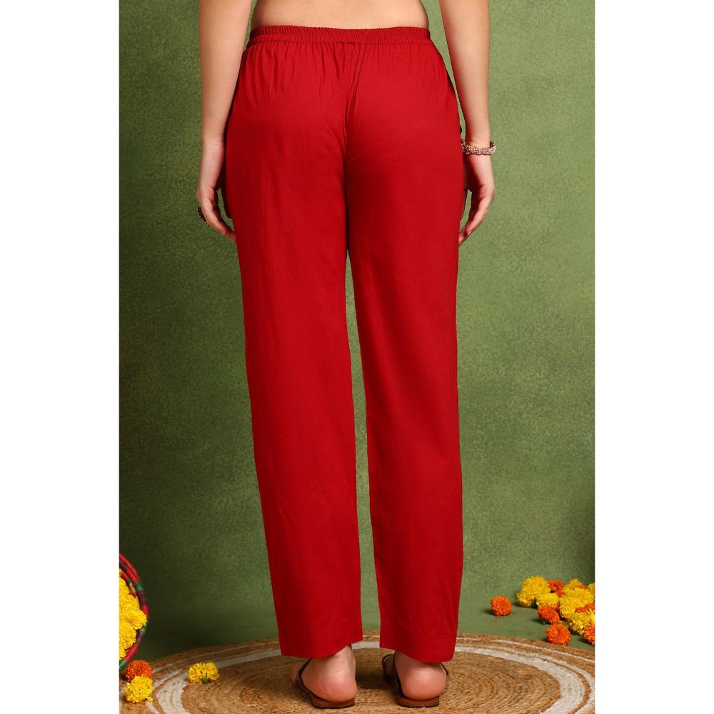 TAHILIYA Red Cotton Silk Farsi Pants