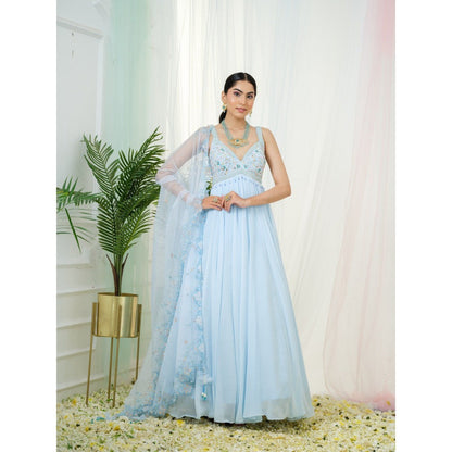 Tamaraa by Tahani Blue Lumos Anarkali with Dupatta (Set of 2)