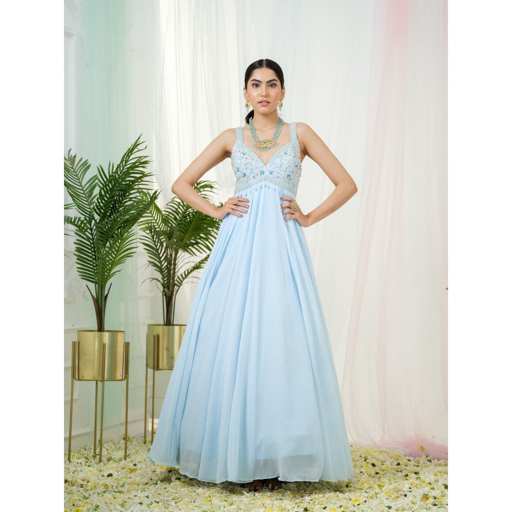 Tamaraa by Tahani Blue Lumos Anarkali with Dupatta (Set of 2)