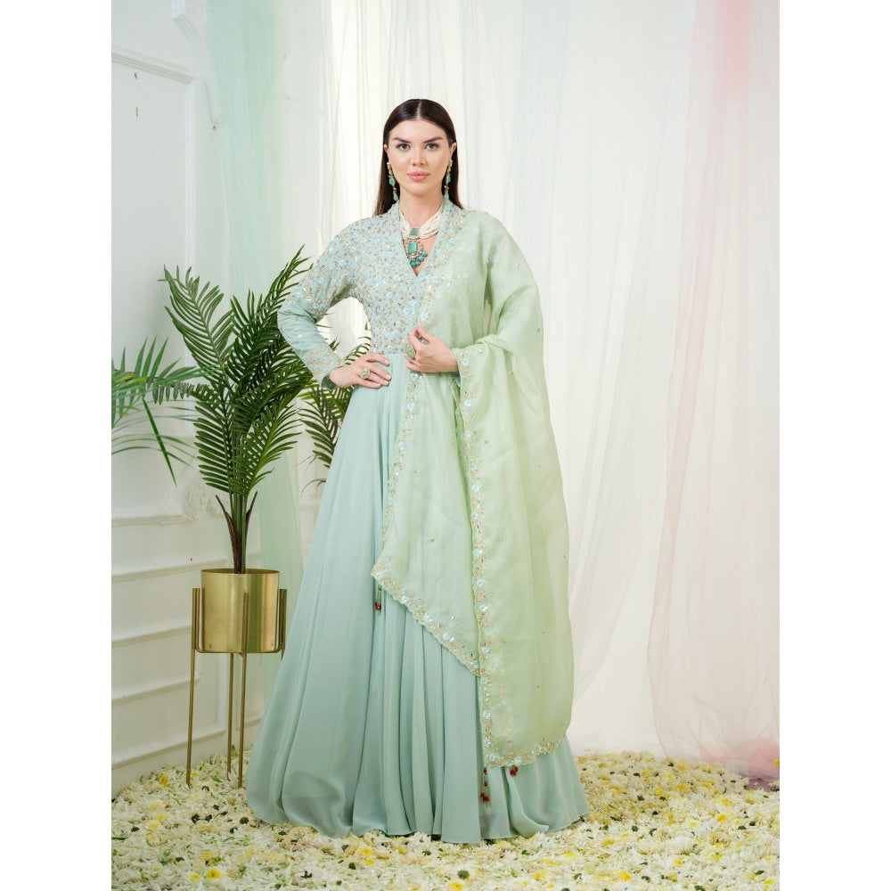 Tamaraa by Tahani Green Sorrel Anarkali with Dupatta (Set of 2)