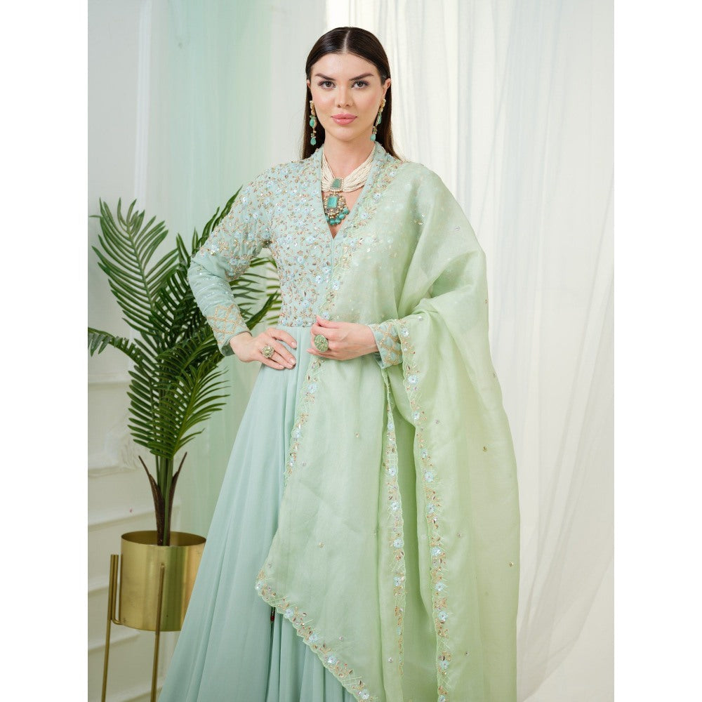 Tamaraa by Tahani Green Sorrel Anarkali with Dupatta (Set of 2)