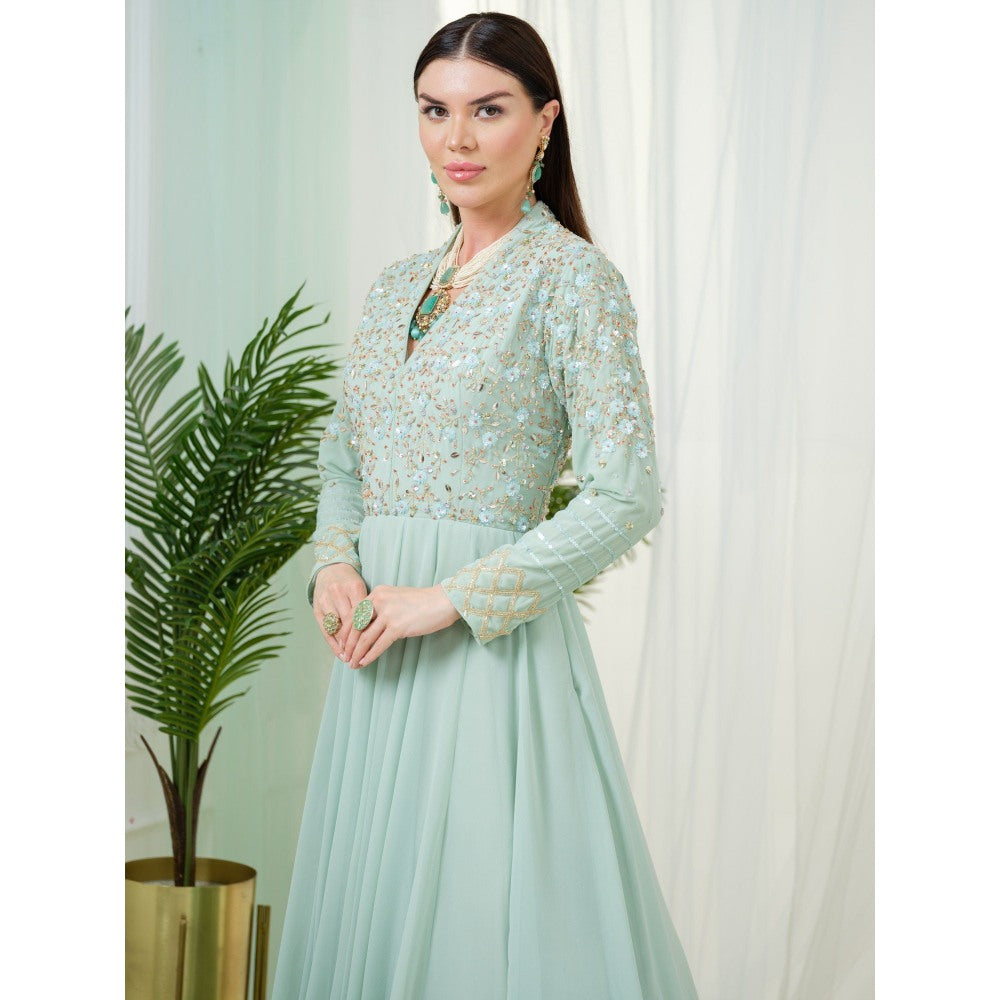 Tamaraa by Tahani Green Sorrel Anarkali with Dupatta (Set of 2)