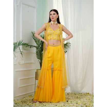 Tamaraa by Tahani Yellow Isadora Jacket with Blouse and Shaara (Set of 3)