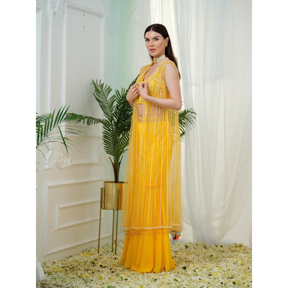 Tamaraa by Tahani Yellow Isadora Jacket with Blouse and Shaara (Set of 3)