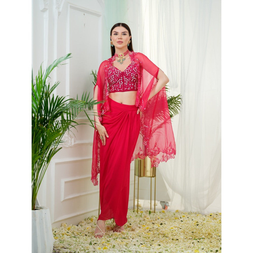 Tamaraa by Tahani Pink Elara Skirt with Top and Cape (Set of 3)