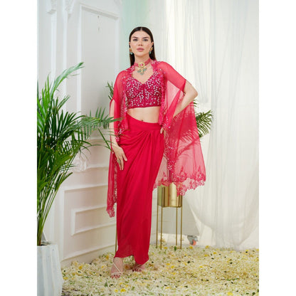 Tamaraa by Tahani Pink Elara Skirt with Top and Cape (Set of 3)