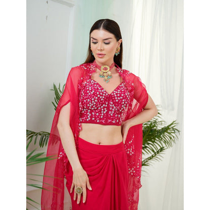 Tamaraa by Tahani Pink Elara Skirt with Top and Cape (Set of 3)