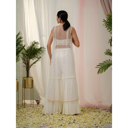 Tamaraa by Tahani Off White Enigma Jacket with Blouse and Shaara (Set of 3)