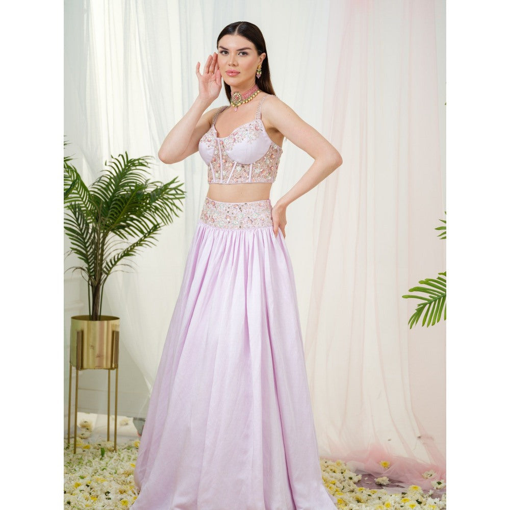 Tamaraa by Tahani Lavender Celestia Lehenga with Blouse and Jacket (Set of 3)