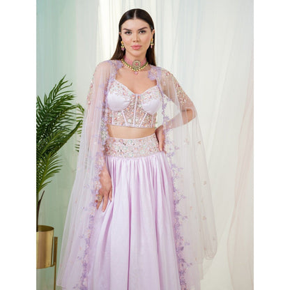Tamaraa by Tahani Lavender Celestia Lehenga with Blouse and Jacket (Set of 3)