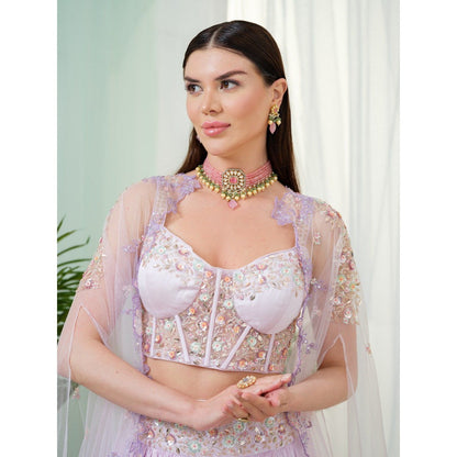 Tamaraa by Tahani Lavender Celestia Lehenga with Blouse and Jacket (Set of 3)