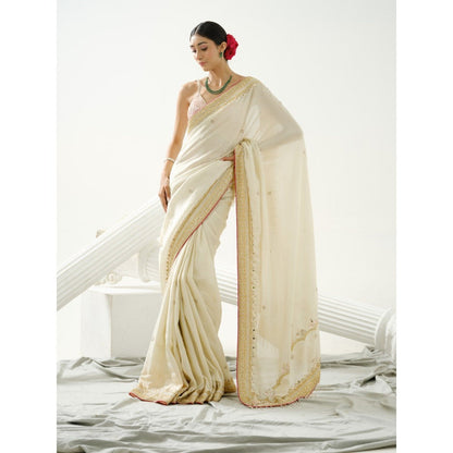 Tamaraa by Tahani Melisma White tissue Saree with Stitched Blouse