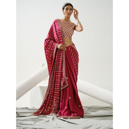 Tamaraa by Tahani Harmony Cherry Pink Handcrafted Saree with Stitched Blouse