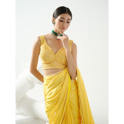 Tamaraa by Tahani Yellow Crystal and Sequin Saree with Stitched Blouse