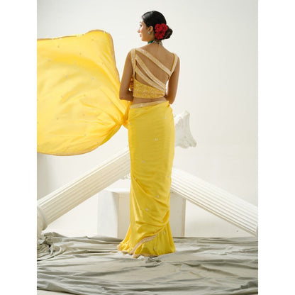 Tamaraa by Tahani Yellow Crystal and Sequin Saree with Stitched Blouse