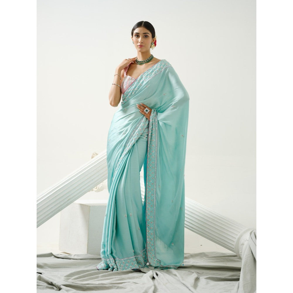 Tamaraa by Tahani Aida Ocean Blue Sequin Saree with Stitched Blouse