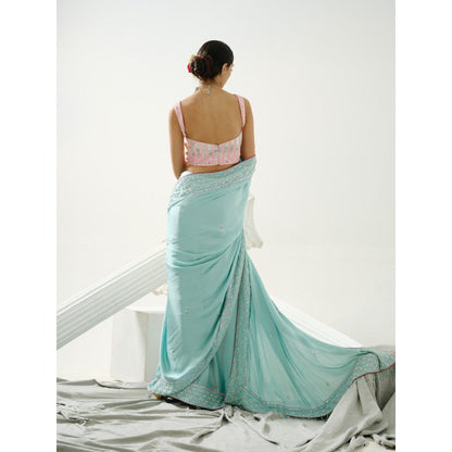 Tamaraa by Tahani Aida Ocean Blue Sequin Saree with Stitched Blouse