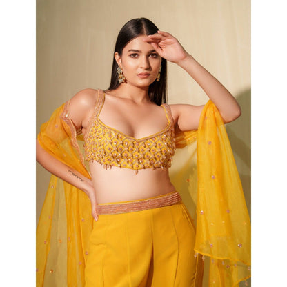 Tamaraa by Tahani Mustard Yellow Kalee Cape with Blouse and Shaara (Set of 3)