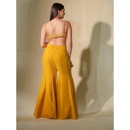 Tamaraa by Tahani Mustard Yellow Kalee Cape with Blouse and Shaara (Set of 3)