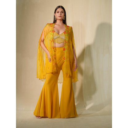 Tamaraa by Tahani Mustard Yellow Nargis Cape with Blouse and Shaara (Set of 3)