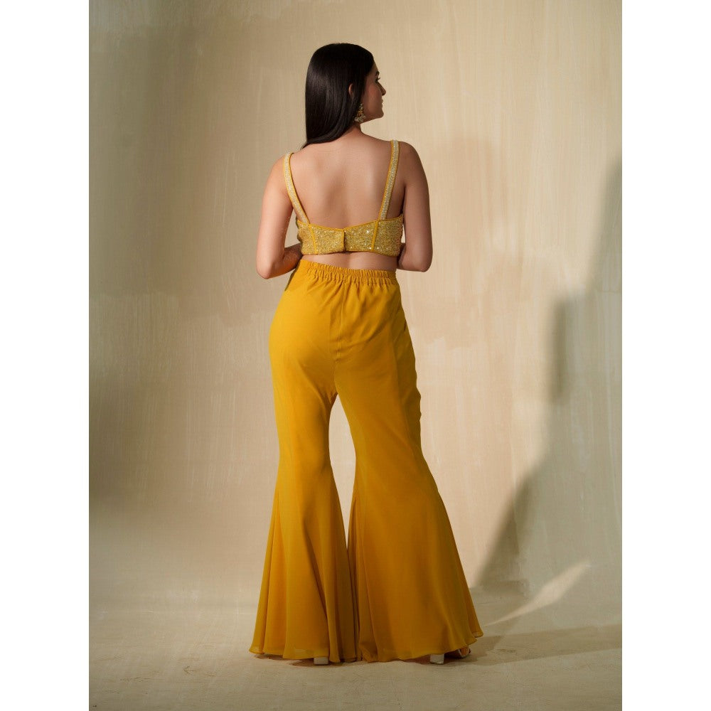 Tamaraa by Tahani Mustard Yellow Nargis Cape with Blouse and Shaara (Set of 3)