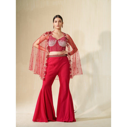 Tamaraa by Tahani Pink Bulbul Cape with Blouse and Dupatta (Set of 3)
