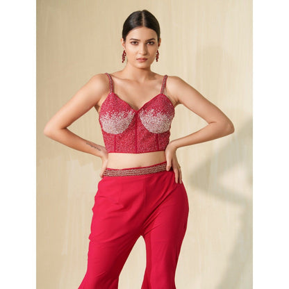 Tamaraa by Tahani Pink Bulbul Cape with Blouse and Dupatta (Set of 3)