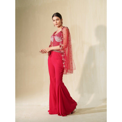 Tamaraa by Tahani Pink Bulbul Cape with Blouse and Dupatta (Set of 3)