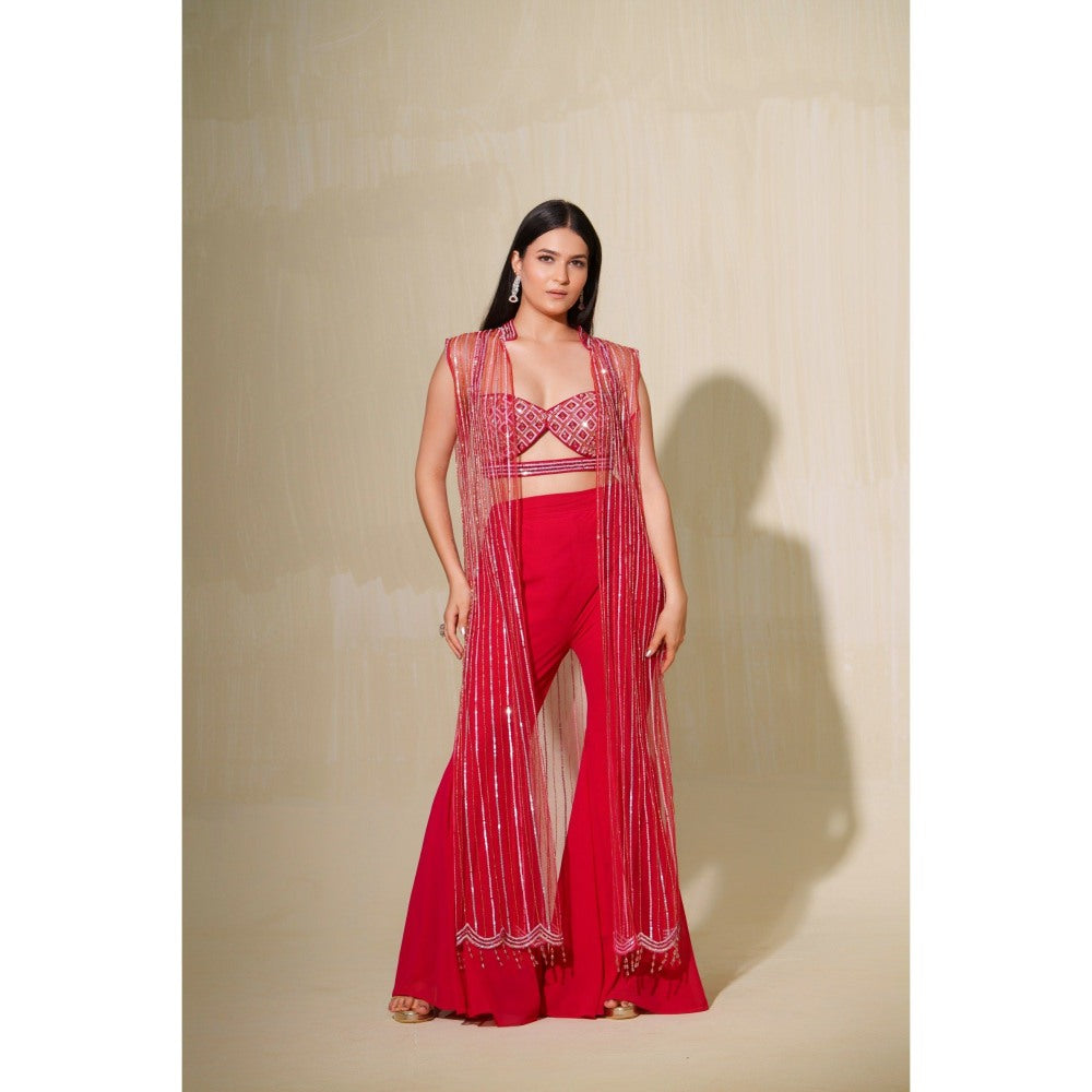 Tamaraa by Tahani Pink Mala Jacket with Blouse and Dupatta (Set of 3)
