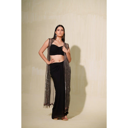 Tamaraa by Tahani Black Tara Jacket with Blouse and Skirt (Set of 3)