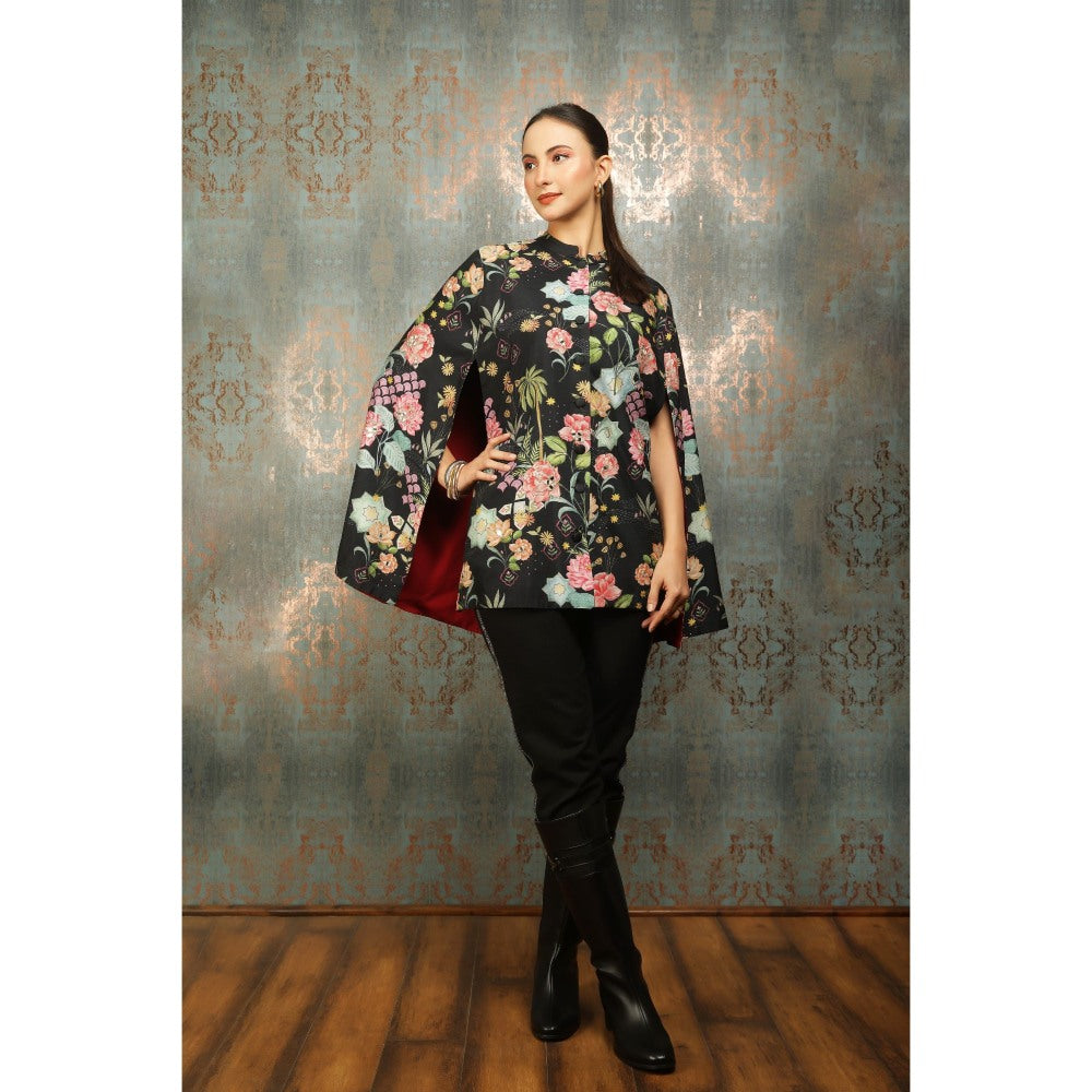 Tanu Malhotra Black Printed Cape