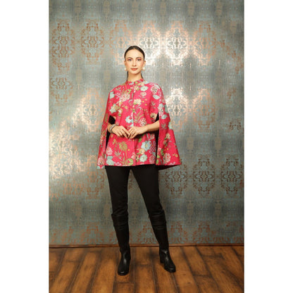 Tanu Malhotra Hot Pink Printed Cape