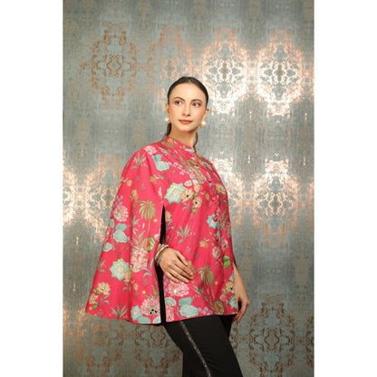 Tanu Malhotra Hot Pink Printed Cape