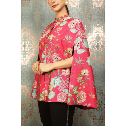 Tanu Malhotra Hot Pink Printed Cape