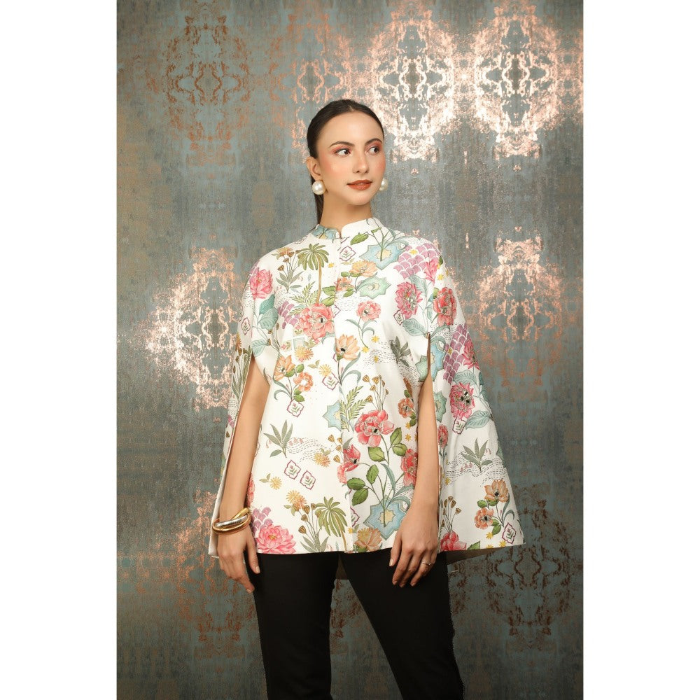 Tanu Malhotra White Printed Cape