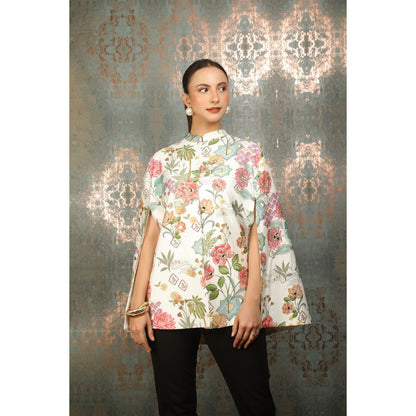 Tanu Malhotra White Printed Cape