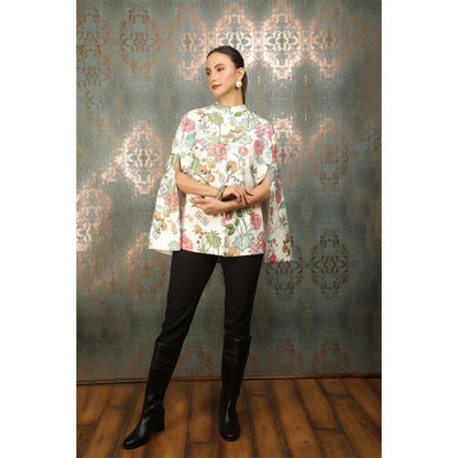 Tanu Malhotra White Printed Cape
