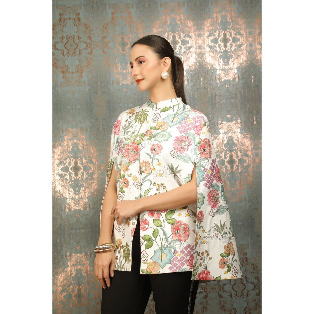 Tanu Malhotra White Printed Cape