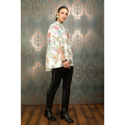 Tanu Malhotra White Printed Cape