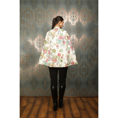 Tanu Malhotra White Printed Cape