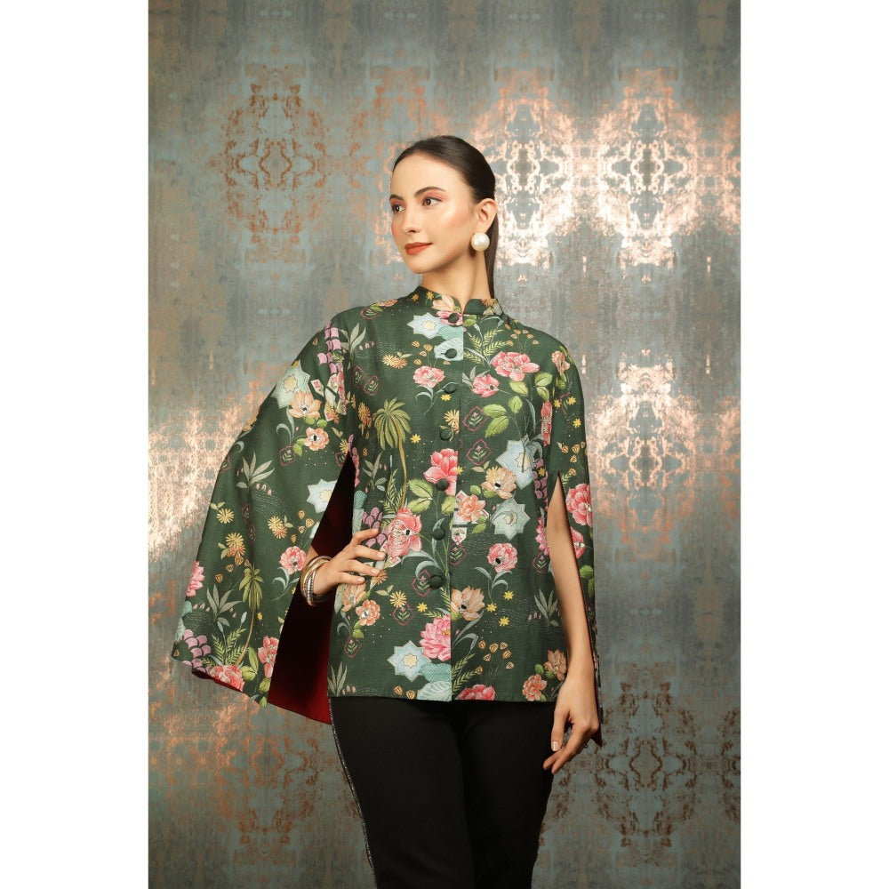 Tanu Malhotra Green Printed Cape