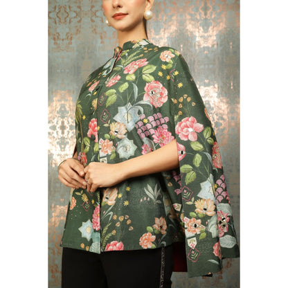 Tanu Malhotra Green Printed Cape