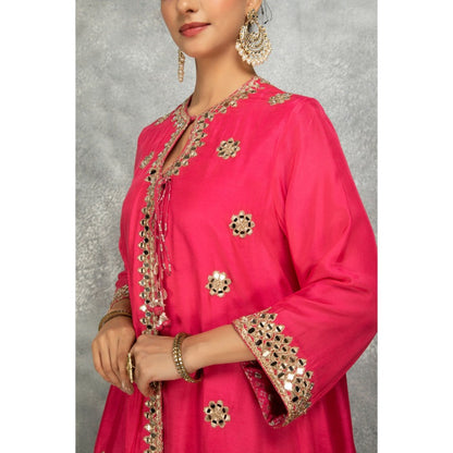 Tanu Malhotra Pink Mirror Embroidered Kurta with Salwar and Dupatta (Set of 3)